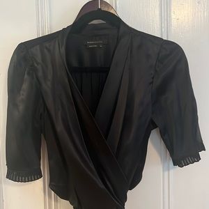 BCBG Max Azria Silk Black Faux Wrap Dress Sz M